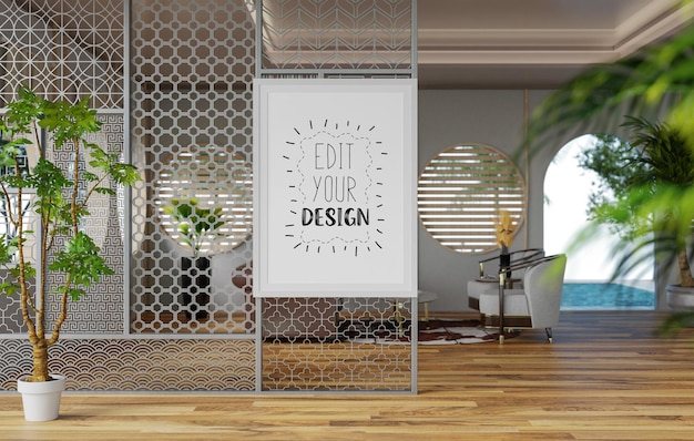 Poster Frame in living room Psd Mockup