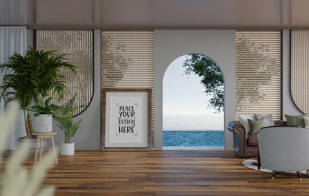 Poster Frame in living room Psd Mockup