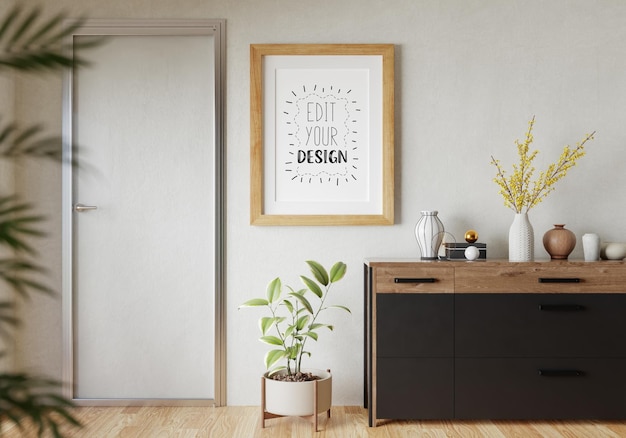 Poster Frame in living room Psd Mockup