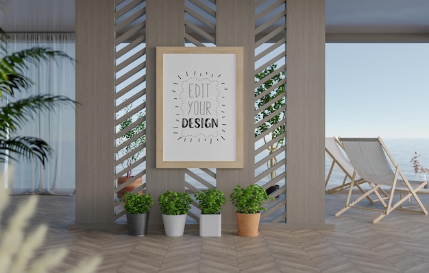 Poster Frame in living room Psd Mockup