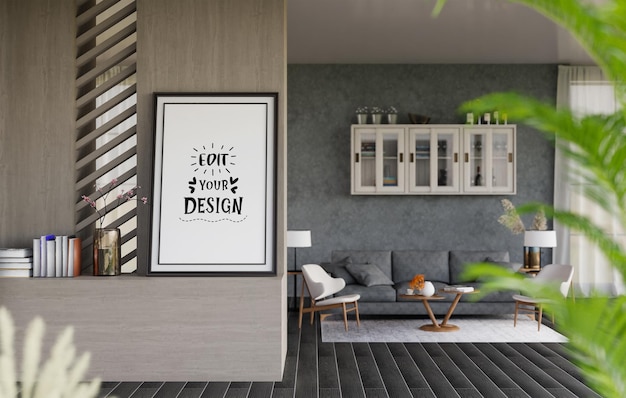 Poster Frame in living room Psd Mockup