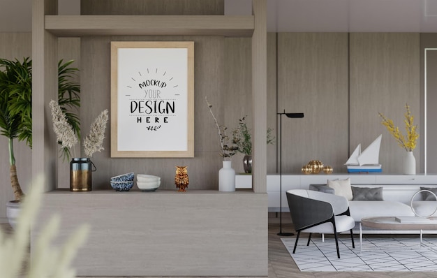 Poster Frame in living room Psd Mockup