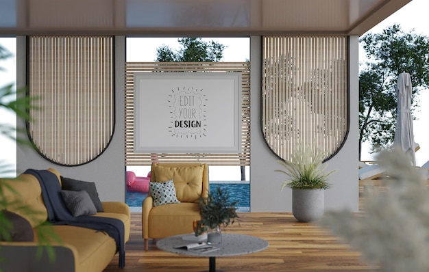 Poster Frame in living room Psd Mockup