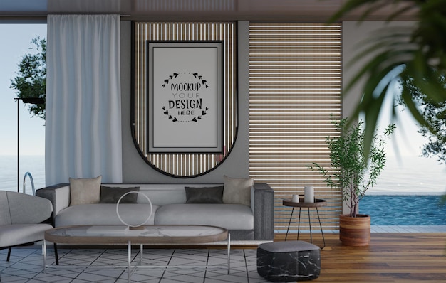 Poster Frame in living room Psd Mockup