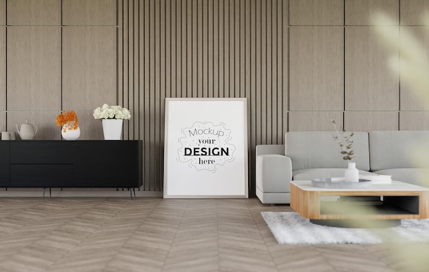 Poster Frame in living room Psd Mockup