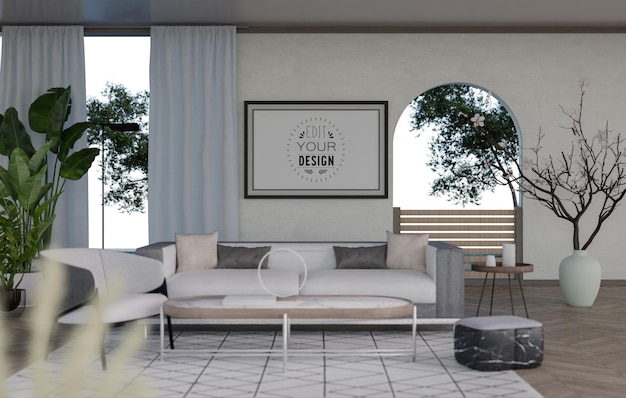 Poster Frame in living room Psd Mockup