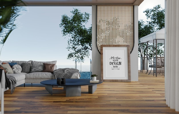 Poster Frame in living room Psd Mockup