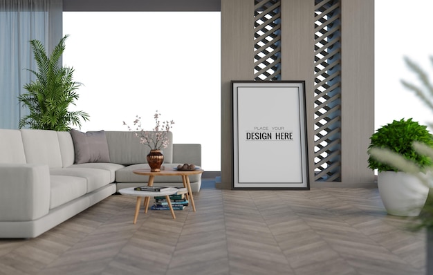 Poster Frame in living room Psd Mockup