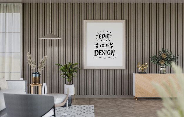 Poster Frame in living room Psd Mockup