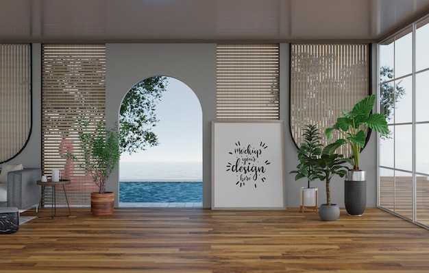 Poster Frame in living room Psd Mockup