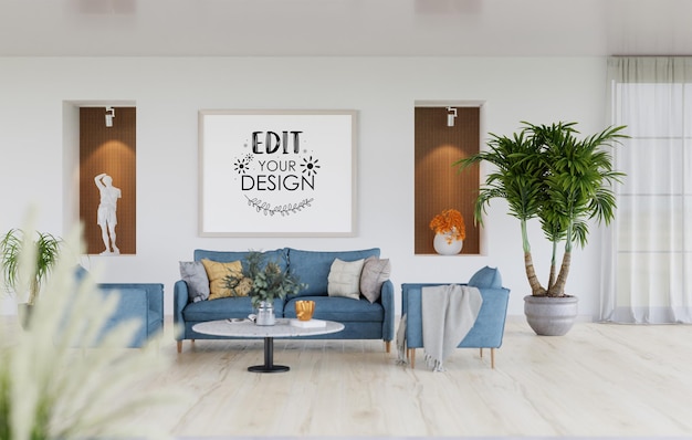 Poster Frame in living room Psd Mockup