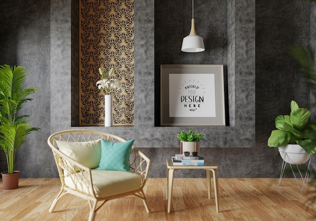 Poster Frame in living room Psd Mockup