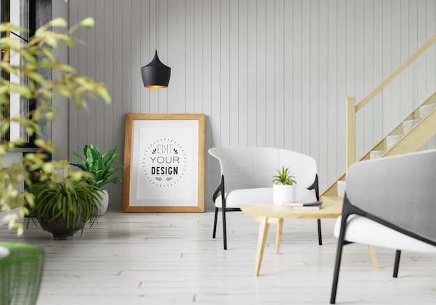 Poster Frame in living room Psd Mockup