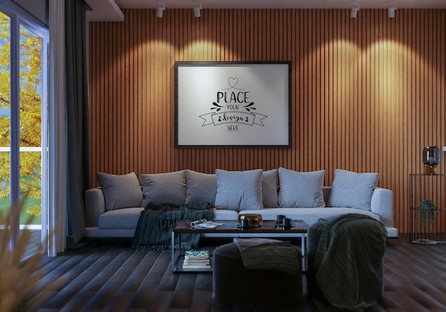 Poster Frame in living room Psd Mockup