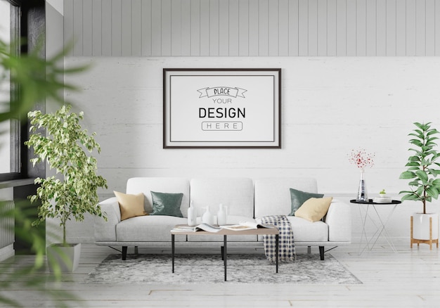 Poster Frame in living room Psd Mockup