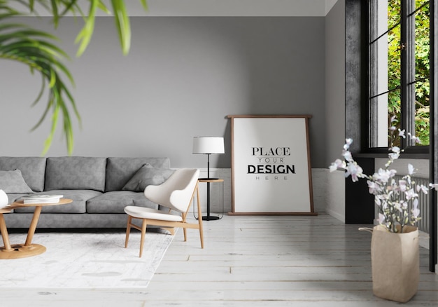 Poster Frame in living room Psd Mockup