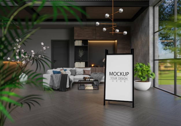 Poster Frame in living room Psd Mockup