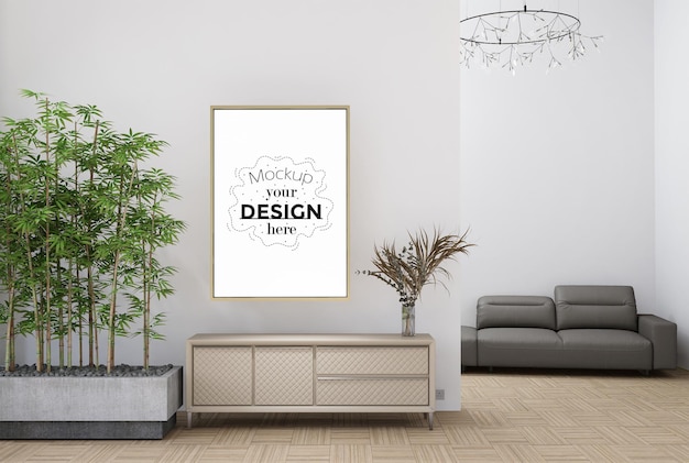 Poster Frame in living room Psd Mockup