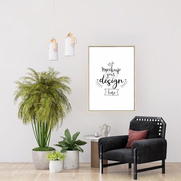 Poster Frame in living room Psd Mockup