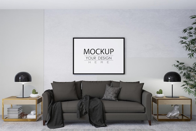 Poster Frame in living room Psd Mockup