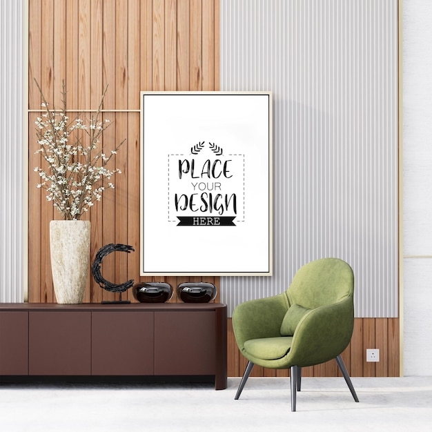 Poster Frame in living room Psd Mockup