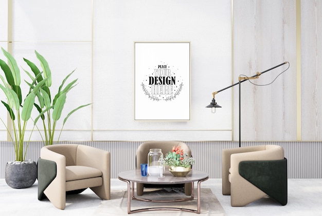 Poster Frame in living room Psd Mockup