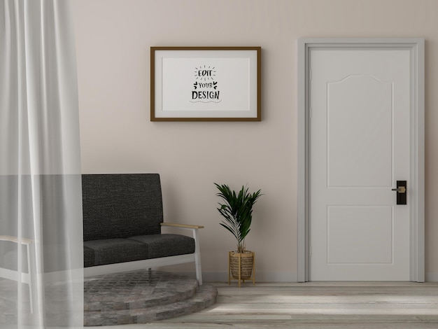 Poster Frame in living room Psd Mockup