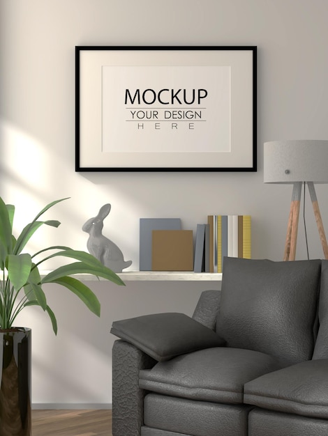 Poster Frame in living room Psd Mockup