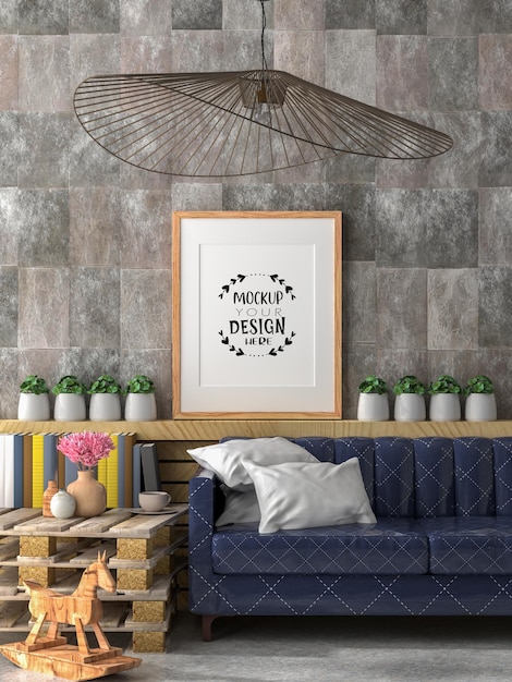 Poster Frame in living room Psd Mockup