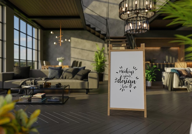 Poster Frame in living room Psd Mockup