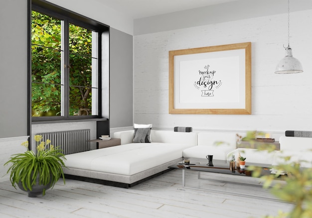 Poster Frame in living room Psd Mockup