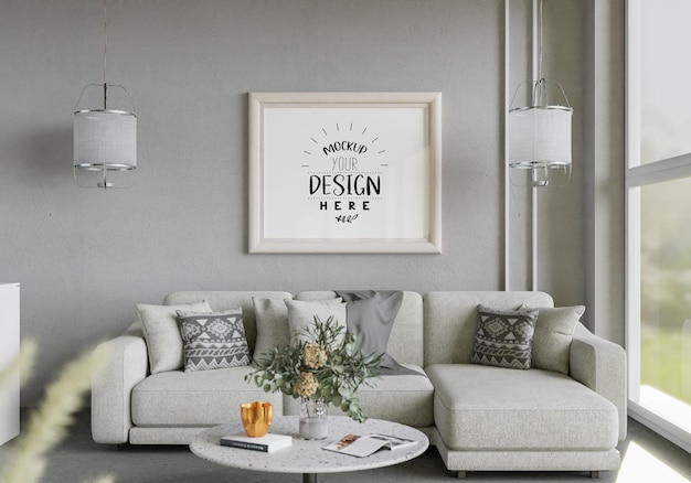 Poster Frame in living room Psd Mockup