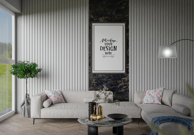 Poster Frame in living room Psd Mockup