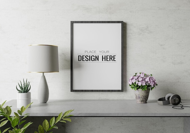 Poster Frame in living room Psd Mockup