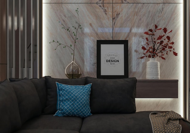 Poster Frame in living room Psd Mockup