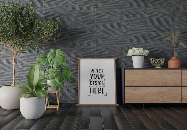 Poster Frame in living room Psd Mockup