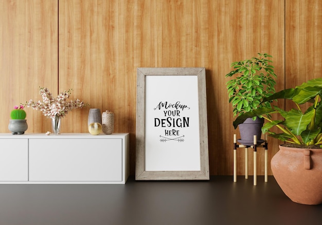 Poster Frame in living room Psd Mockup