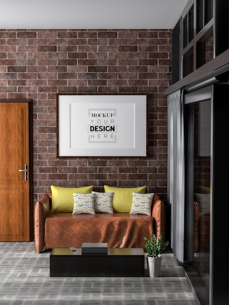 Poster Frame in living room Psd Mockup