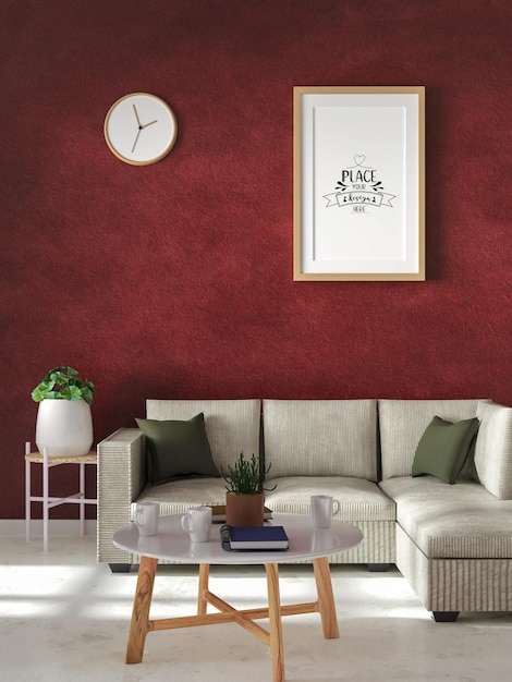 Poster Frame in living room Psd Mockup