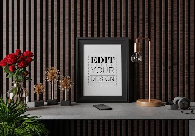 Poster Frame in living room Psd Mockup