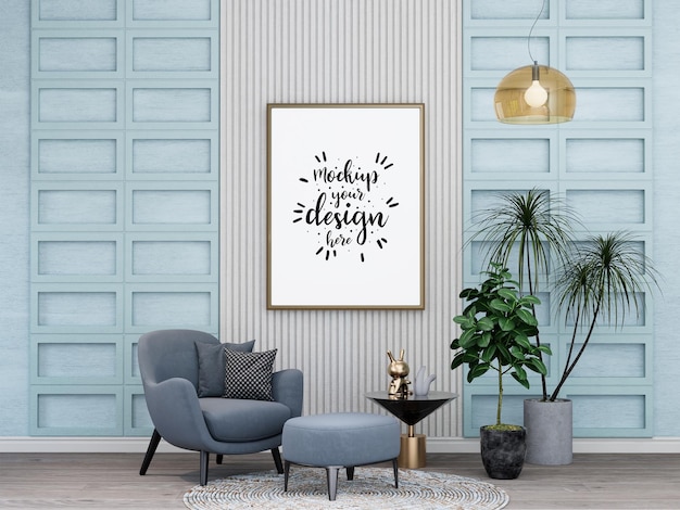 Poster Frame in living room Psd Mockup