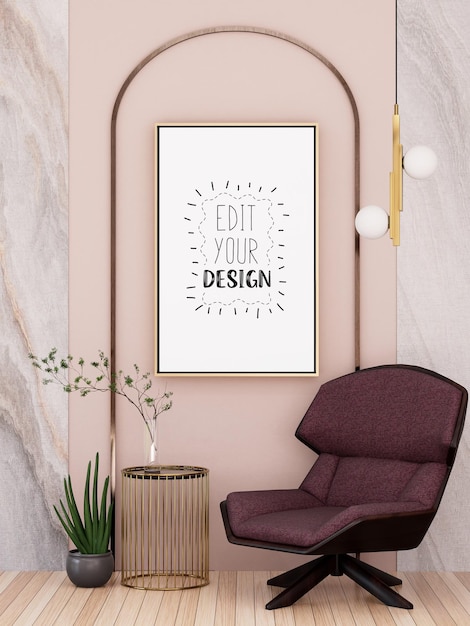 Poster Frame in living room Psd Mockup