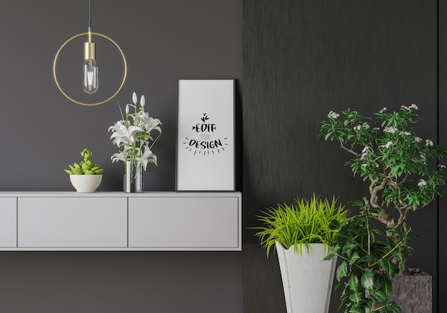 Poster Frame in living room Psd Mockup