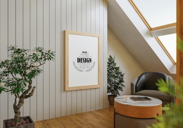 Poster Frame in living room Psd Mockup