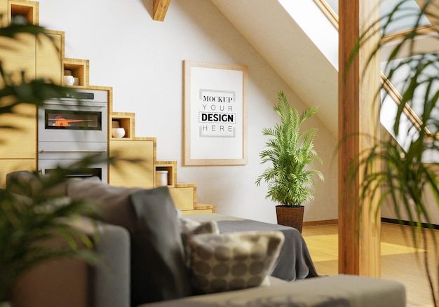 Poster Frame in living room Psd Mockup