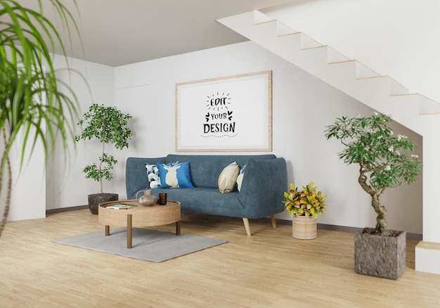 Poster Frame in living room Psd Mockup