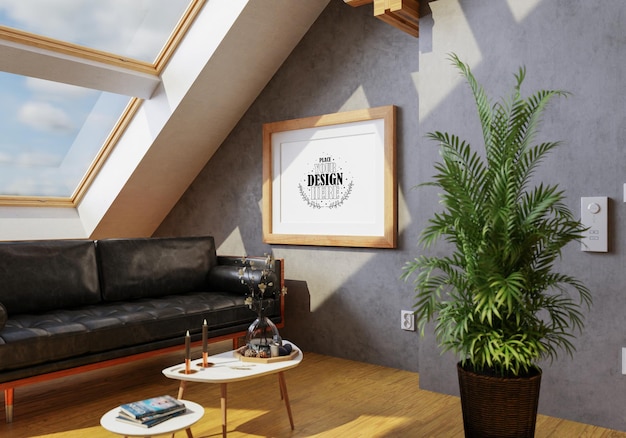 Poster Frame in living room Psd Mockup