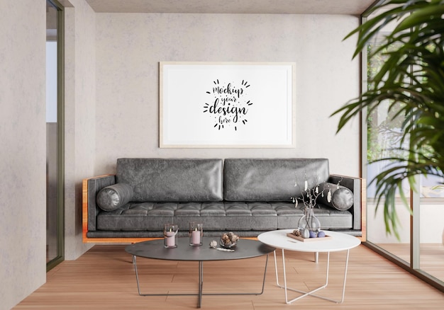 Poster Frame in living room Psd Mockup