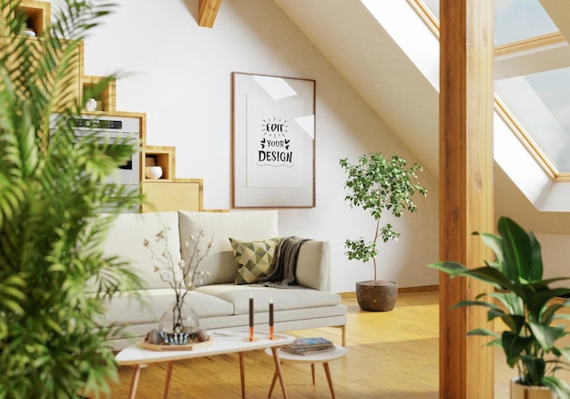 Poster Frame in living room Psd Mockup