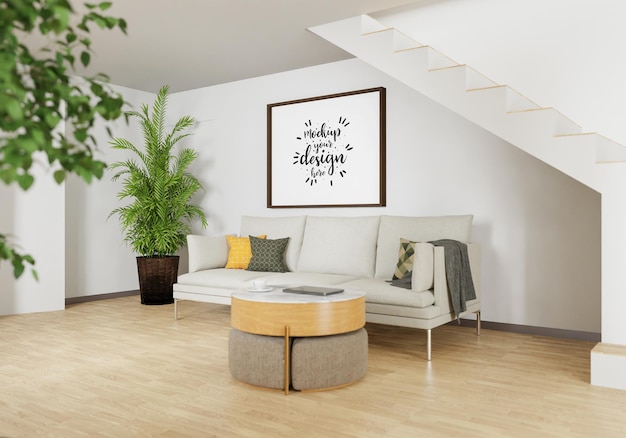 Poster Frame in living room Psd Mockup